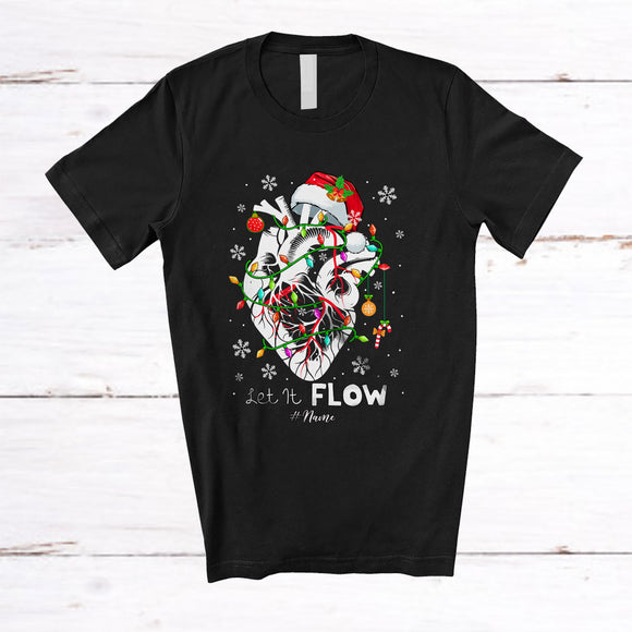 MacnyStore - Personalized Let It Flow; Amazing Christmas Anatomy Heart Santa; Custom Name Cardiac Nurse T-Shirt