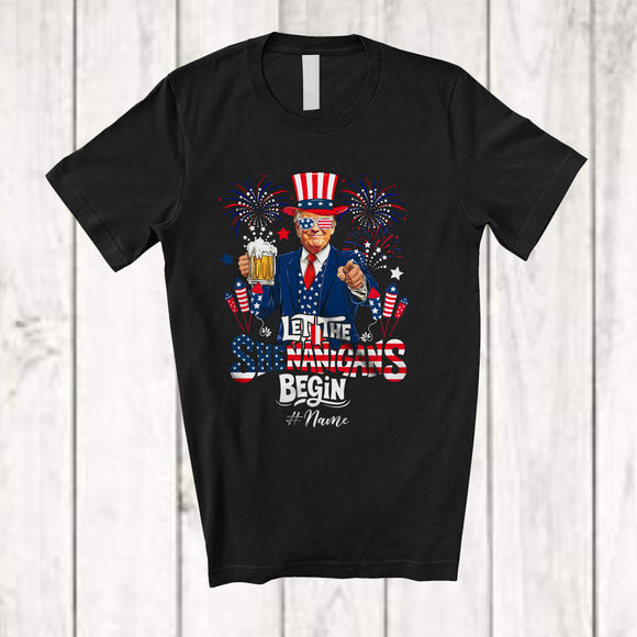 MacnyStore - Personalized Let Shenanigans Begin; Joyful 4th Of July Trump Drinking; Custom Name Drunker T-Shirt