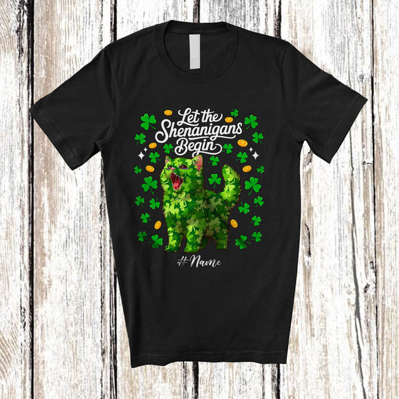 MacnyStore - Personalized Let Shenanigans Begin; Lovely St. Patrick's Day Custom Name Cat Owner; Shamrock T-Shirt