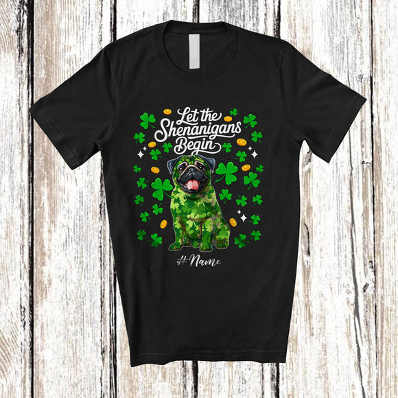 MacnyStore - Personalized Let Shenanigans Begin; Lovely St. Patrick's Day Custom Name Pug Owner; Shamrock T-Shirt