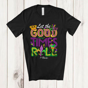 MacnyStore - Personalized Let The Good Times Roll; Joyful Mardi Gras Beads Parades; Custom Name Family T-Shirt