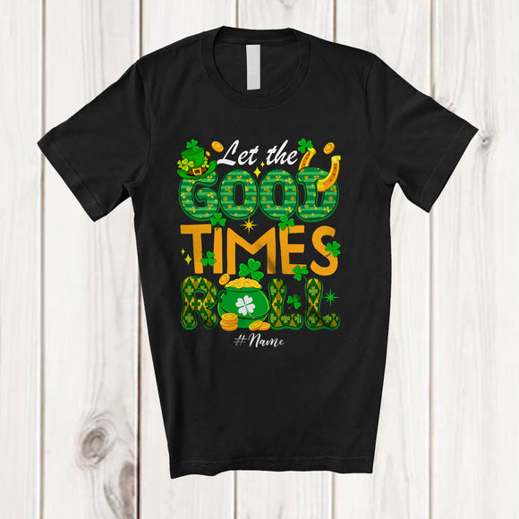 MacnyStore - Personalized Let The Good Times Roll; Joyful St. Patrick's Day Shamrocks; Custom Name Family T-Shirt