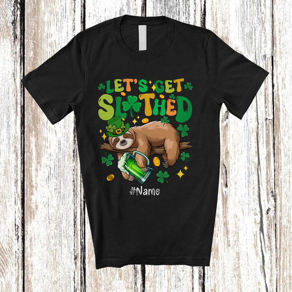 MacnyStore - Personalized Let's Get Slothed; Amusing St. Patrick's Day Groovy Custom Name Sloth; Drinking Beer T-Shirt