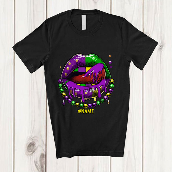 MacnyStore - Personalized Lick Lips Cosplay; Sarcastic Mardi Gras Lips Beads; Custom Name Parades T-Shirt