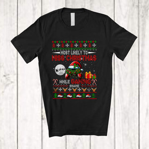 MacnyStore - Personalized Likely To Miss X-mas While Gaming; Amusing Christmas Sweater Custom Name Gamer T-Shirt