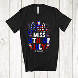 MacnyStore - Personalized Little Miss 4th Of July; Lovely American Flag Firework; Custom Name Patriotic T-Shirt