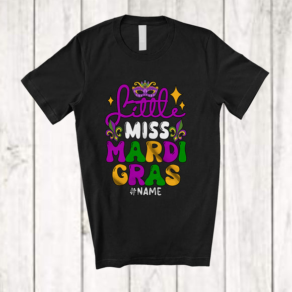 MacnyStore - Personalized Little Miss Mardi Gras; Lovely Mardi Gras Masked Beads; Custom Name Family T-Shirt