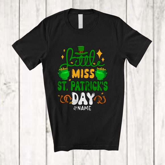 MacnyStore - Personalized Little Miss St. Patrick's Day; Lovely Leprechaun Gold Pot; Custom Name Family T-Shirt