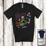 MacnyStore - Personalized Lizard Riding Firecracker, Lovely 4th Of July USA Flag Custom Name, Zoo Animal T-Shirt