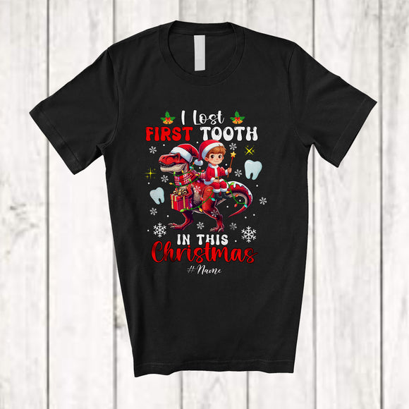 MacnyStore - Personalized Lost First Tooth In This Christmas; Joyful Custom Name Boy Riding Unicorn; Dental Squad T-Shirt