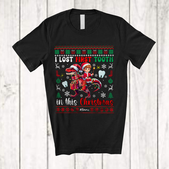 MacnyStore - Personalized Lost First Tooth In This Christmas; Joyful Custom Name Boy Riding Unicorn; Sweater Dental T-Shirt