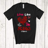 MacnyStore - Personalized Love Like Jesus; Amazing Valentine Red Leopard Hearts; Custom Name Couple T-Shirt