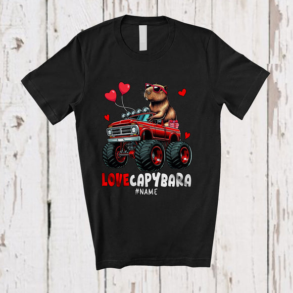 MacnyStore - Personalized LoveCapybara; Amazing Valentine Custom Name Capybara Sunglasses On Monster Truck T-Shirt