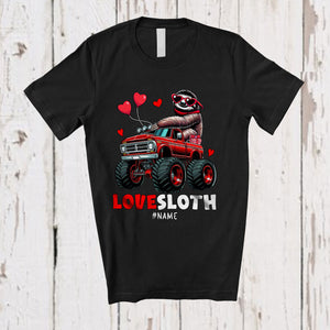 MacnyStore - Personalized LoveSloth; Amazing Valentine Custom Name Sloth Sunglasses On Monster Truck T-Shirt