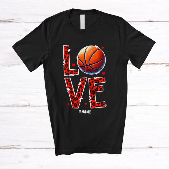 MacnyStore - Personalized Love; Joyful Valentine's Day Custom Name Basketball Player; Leopard Hearts T-Shirt