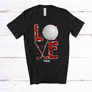 MacnyStore - Personalized Love; Joyful Valentine's Day Custom Name Golf Player; Leopard Hearts T-Shirt