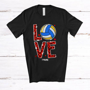 MacnyStore - Personalized Love; Joyful Valentine's Day Custom Name Volleyball Player; Leopard Hearts T-Shirt