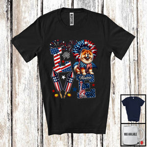 MacnyStore - Personalized Love, Lovely 4th Of July Custom Name Chow Chow, Sunflower US Flag Patriotic T-Shirt