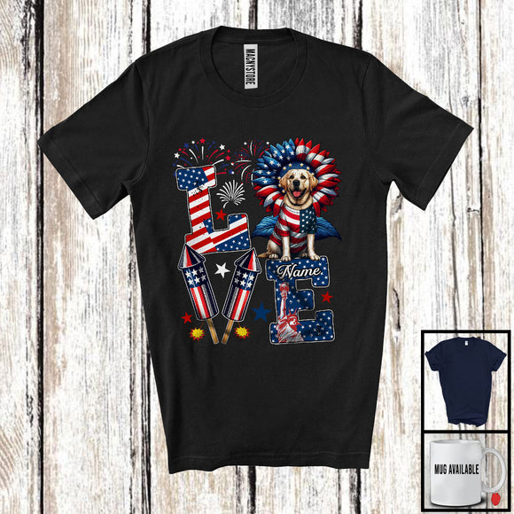 MacnyStore - Personalized Love, Lovely 4th Of July Custom Name Labrador Retriever, Sunflower Patriotic T-Shirt