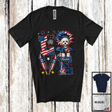 MacnyStore - Personalized Love, Lovely 4th Of July Custom Name Maltipoo, Sunflower US Flag Patriotic T-Shirt