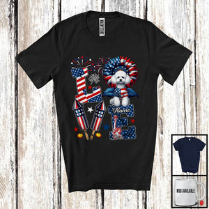 MacnyStore - Personalized Love, Lovely 4th Of July Custom Name Poodle, Sunflower US Flag Patriotic T-Shirt