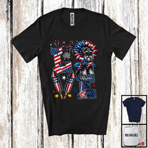 MacnyStore - Personalized Love, Lovely 4th Of July Custom Name Schnauzer, Sunflower US Flag Patriotic T-Shirt