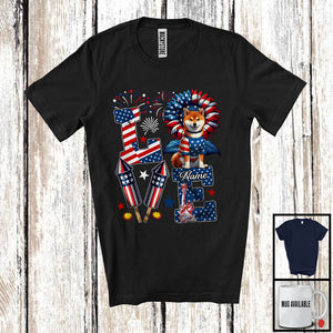 MacnyStore - Personalized Love, Lovely 4th Of July Custom Name Shiba Inu, Sunflower Patriotic T-Shirt