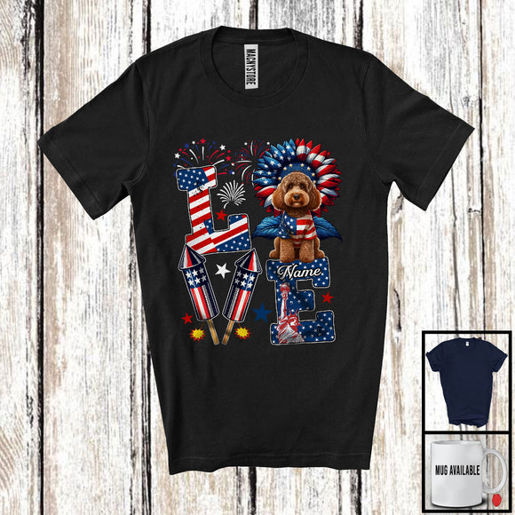 MacnyStore - Personalized Love, Lovely 4th Of July Custom Name Sproodle, Sunflower US Flag Patriotic T-Shirt