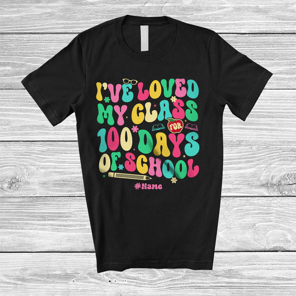 MacnyStore - Personalized Loved My Class For 100 Days Of School; Joyful Groovy Flowers; Custom Name Teacher T-Shirt