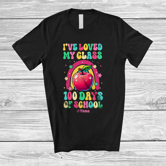 MacnyStore - Personalized Loved My Class For 100 Days Of School; Joyful Groovy Rainbow; Custom Name Teacher T-Shirt