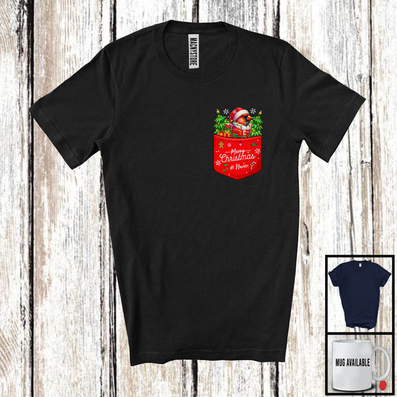 MacnyStore - Personalized Lovely Santa Cardinal Birds In Pocket; Merry Christmas Lights Custom Name Bird T-Shirt