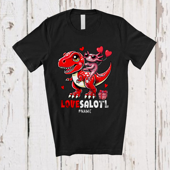 MacnyStore - Personalized Lovesalotl; Amazing Valentine Custom Name Axolotl Riding T-Rex; Animal T-Shirt