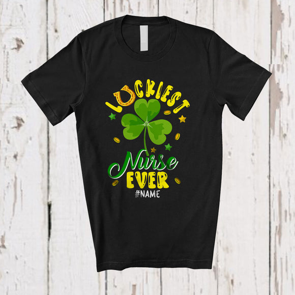 MacnyStore - Personalized Luckiest Nurse Ever; Amazing St. Patrick's Day Shamrock; Custom Name Women Jobs T-Shirt