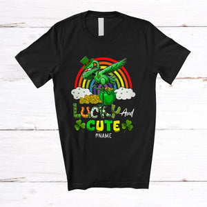 MacnyStore - Personalized Lucky And Cute; Lovely St. Patrick's Day Custom Name Flamingo; Shamrocks Rainbow T-Shirt