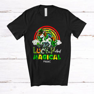 MacnyStore - Personalized Lucky And Magical; Lovely St. Patrick's Day Custom Name Unicorn; Shamrocks Rainbow T-Shirt