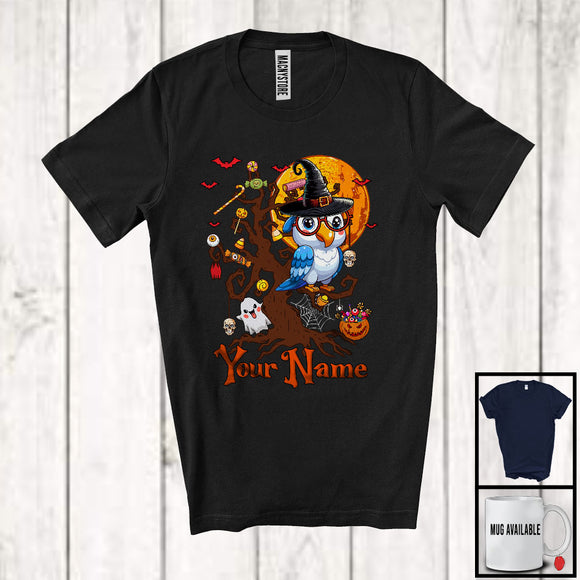 MacnyStore - Personalized Macaw Bird Witch On Tree, Horror Halloween Boo Candy, Custom Name Bird Lover T-Shirt