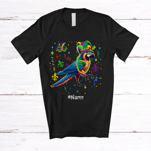 MacnyStore - Personalized Macaw With Mardi Gras Beads Jester Hat; Lovely Custom Name Macaw Lover T-Shirt