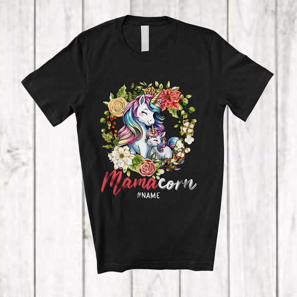 MacnyStore - Personalized Mamacorn; Lovely Mother's Day Flowers Custom Name Mama And Baby Unicorn; Family T-Shirt