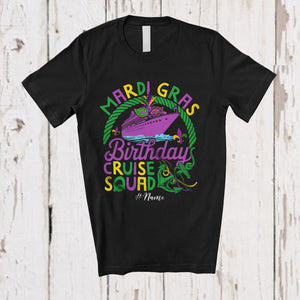 MacnyStore - Personalized Mardi Gras Birthday Cruise Squad; Amazing Custom Name Cruise Masked; Family T-Shirt