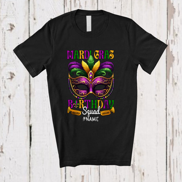 MacnyStore - Personalized Mardi Gras Birthday Squad; Joyful Custom Name Mardi Gras Mask Beads; Parades T-Shirt