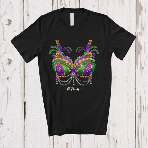 MacnyStore - Personalized Mardi Gras Bra Fake; Amazing Mardi Gras Beads; Custom Name Women Parade T-Shirt