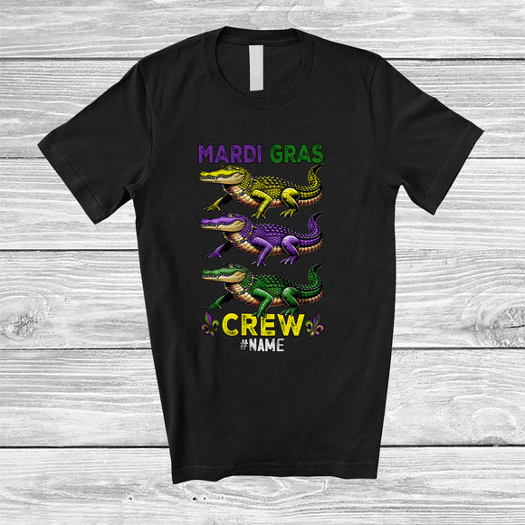 MacnyStore - Personalized Mardi Gras Crew; Fantastic Custom Name Three Alligator Crocodiles With Beads T-Shirt