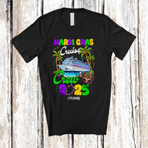 MacnyStore - Personalized Mardi Gras Cruise Crew 2025; Joyful Custom Name Family; Masked Cruise Ship T-Shirt