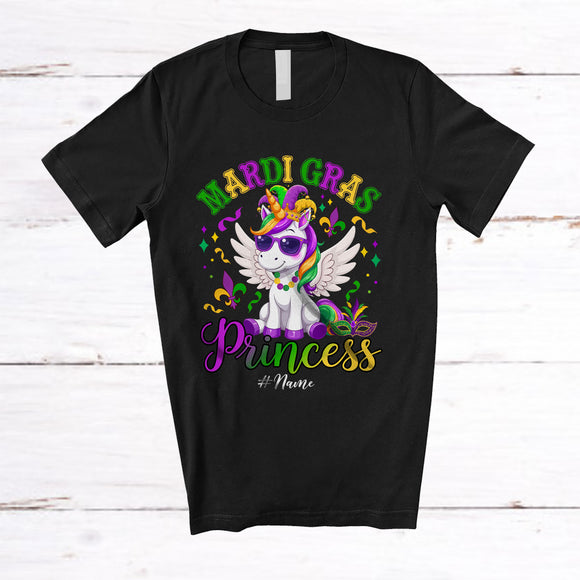 MacnyStore - Personalized Mardi Gras Princess; Amazing Custom Name Unicorn Sunglasses; Girls Parades T-Shirt