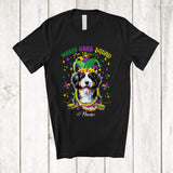 MacnyStore - Personalized Mardi Gras Squad; Adorable Custom Name Bernedoodles Face; Masked Jester Hat T-Shirt