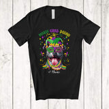 MacnyStore - Personalized Mardi Gras Squad; Adorable Custom Name Pit Bull Face; Masked Jester Hat T-Shirt