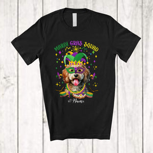 MacnyStore - Personalized Mardi Gras Squad; Adorable Custom Name Sproodle Face; Masked Jester Hat T-Shirt