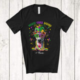 MacnyStore - Personalized Mardi Gras Squad; Adorable Custom Name Whippet Face; Masked Jester Hat T-Shirt