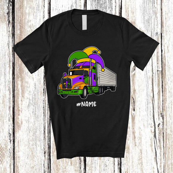 MacnyStore - Personalized Mardi Gras Truck Jester Hat; Lovely Mardi Gras Custom Name Boy Driver; Trucker T-Shirt