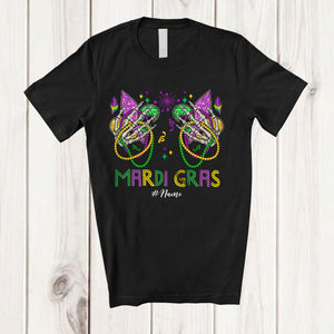 MacnyStore - Personalized Mardi Gras; Humorous Skeleton Hands Beads Bra Fake; Custom Name Parades T-Shirt